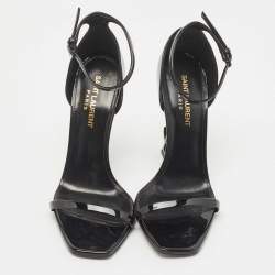 Pre Owned Saint Laurent Black Patent Leather Opyum Ankle Strap Sandals Size 37