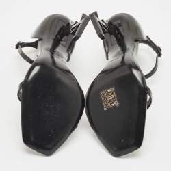 Pre Owned Saint Laurent Black Patent Leather Opyum Ankle Strap Sandals Size 37