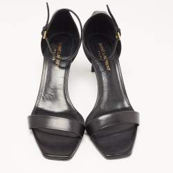 Pre Owned Saint Laurent Black Leather Jane Ankle Strap Sandals Size 37