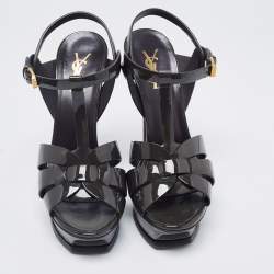 Saint Laurent Dark Green Patent Tribute Sandals Size 39