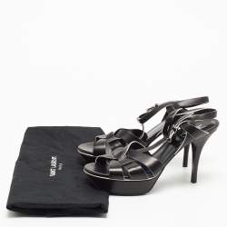 Pre Owned Saint Laurent Black Leather Tribute Ankle Strap Sandals Size 39