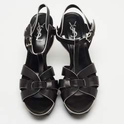 Pre Owned Saint Laurent Black Leather Tribute Ankle Strap Sandals Size 39