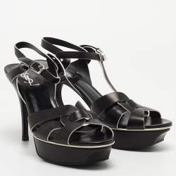 Pre Owned Saint Laurent Black Leather Tribute Ankle Strap Sandals Size 39