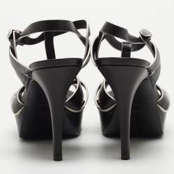 Pre Owned Saint Laurent Black Leather Tribute Ankle Strap Sandals Size 39