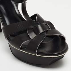 Pre Owned Saint Laurent Black Leather Tribute Ankle Strap Sandals Size 39