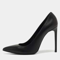 Saint Laurent Paris Black Leather Anja Pointed Toe Pumps Size 40