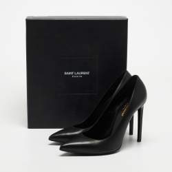 Saint Laurent Paris Black Leather Anja Pointed Toe Pumps Size 40
