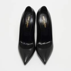 Saint Laurent Paris Black Leather Anja Pointed Toe Pumps Size 40