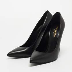 Saint Laurent Paris Black Leather Anja Pointed Toe Pumps Size 40