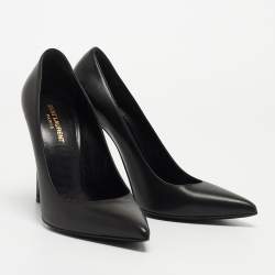 Saint Laurent Paris Black Leather Anja Pointed Toe Pumps Size 40