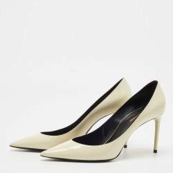 Pre Owned Saint Laurent Paris White Patent Leather Anja Pointed Toe Pumps Size 40