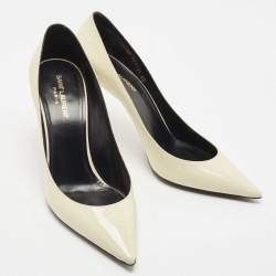 Pre Owned Saint Laurent Paris White Patent Leather Anja Pointed Toe Pumps Size 40