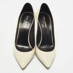 Pre Owned Saint Laurent Paris White Patent Leather Anja Pointed Toe Pumps Size 40