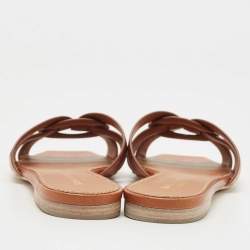 Saint Laurent Brown Leather Tribute Flat Slides Size 38 