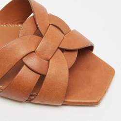 Saint Laurent Brown Leather Tribute Flat Slides Size 38 