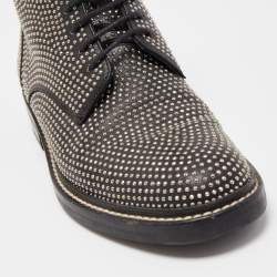 Pre Owned Saint Laurent Black Leather Embellished Combat Boots Size 37