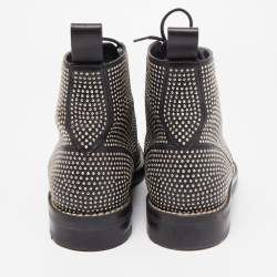 Pre Owned Saint Laurent Black Leather Embellished Combat Boots Size 37