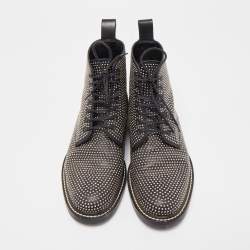 Pre Owned Saint Laurent Black Leather Embellished Combat Boots Size 37
