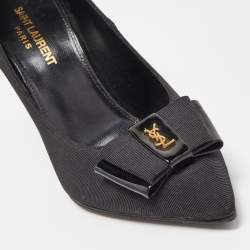 Pre Owned Saint Laurent Black Canvas Pointed Toe Pumps Size 36.5
