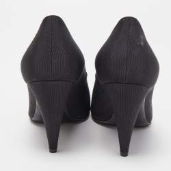 Pre Owned Saint Laurent Black Canvas Pointed Toe Pumps Size 36.5