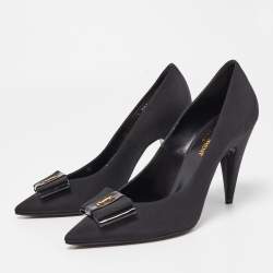 Pre Owned Saint Laurent Black Canvas Pointed Toe Pumps Size 36.5