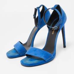 Saint Laurent Blue Suede Jane Sandals Size 38.5