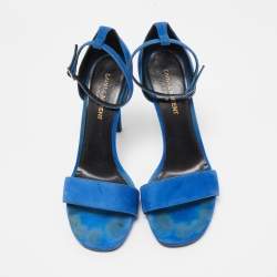 Saint Laurent Blue Suede Jane Sandals Size 38.5