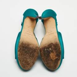 Saint Laurent Teal Satin Cross Strap Platform Sandals Size 38