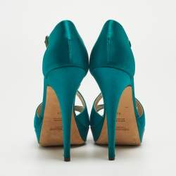 Saint Laurent Teal Satin Cross Strap Platform Sandals Size 38