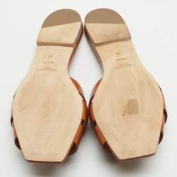 Saint Laurent Paris Brown Leather Tribute Flat Slides Size 38