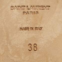 Saint Laurent Paris Brown Leather Tribute Flat Slides Size 38