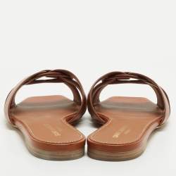 Saint Laurent Paris Brown Leather Tribute Flat Slides Size 38