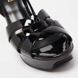 Saint Laurent Black Patent Leather Tribute Platform Sandals Size 38