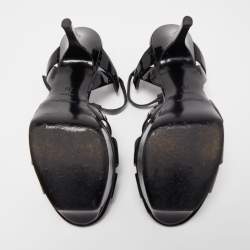 Saint Laurent Black Patent Leather Tribute Platform Sandals Size 38