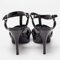 Saint Laurent Black Patent Leather Tribute Platform Sandals Size 38