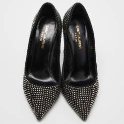 Pre Owned Saint Laurent Black Suede Crystal Embellished Pointed Pumps Size 38