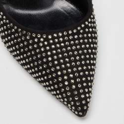 Pre Owned Saint Laurent Black Suede Crystal Embellished Pointed Pumps Size 38