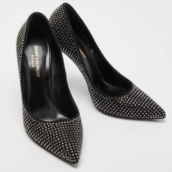 Pre Owned Saint Laurent Black Suede Crystal Embellished Pointed Pumps Size 38