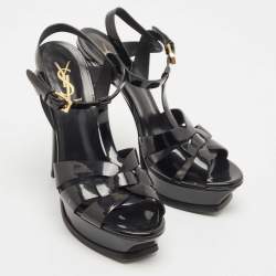 مملوكة مسبقًا Saint Laurent Black Patent Leather Tribute Sandals Size 38