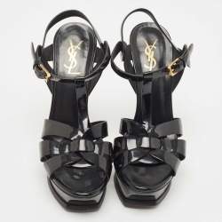مملوكة مسبقًا Saint Laurent Black Patent Leather Tribute Sandals Size 38