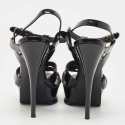 مملوكة مسبقًا Saint Laurent Black Patent Leather Tribute Sandals Size 38