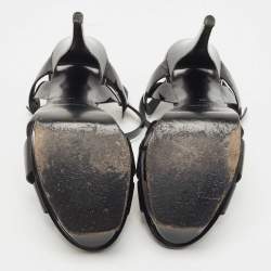 مملوكة مسبقًا Saint Laurent Black Patent Leather Tribute Sandals Size 38