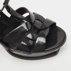 مملوكة مسبقًا Saint Laurent Black Patent Leather Tribute Sandals Size 38