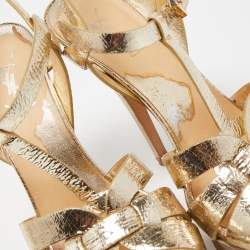 Pre Owned Saint Laurent Gold Leather Tribute Sandals Size 38.5