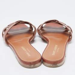 Saint Laurent Brown Leather Tribute Flat Slides Size 36