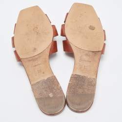Saint Laurent Brown Leather Tribute Flat Slides Size 36