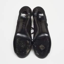 Pre Owned Saint Laurent Black Suede and Lace Open Toe Ankle Booties Size 39.5