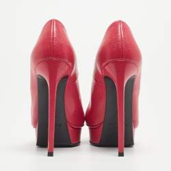 مملوكة مسبقًا Saint Laurent Pink Textured Leather Janis Platform Pointed Toe Pumps Size 36