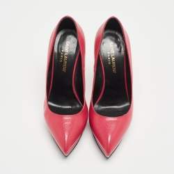 مملوكة مسبقًا Saint Laurent Pink Textured Leather Janis Platform Pointed Toe Pumps Size 36