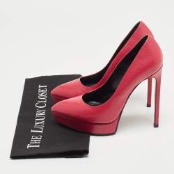 مملوكة مسبقًا Saint Laurent Pink Textured Leather Janis Platform Pointed Toe Pumps Size 36